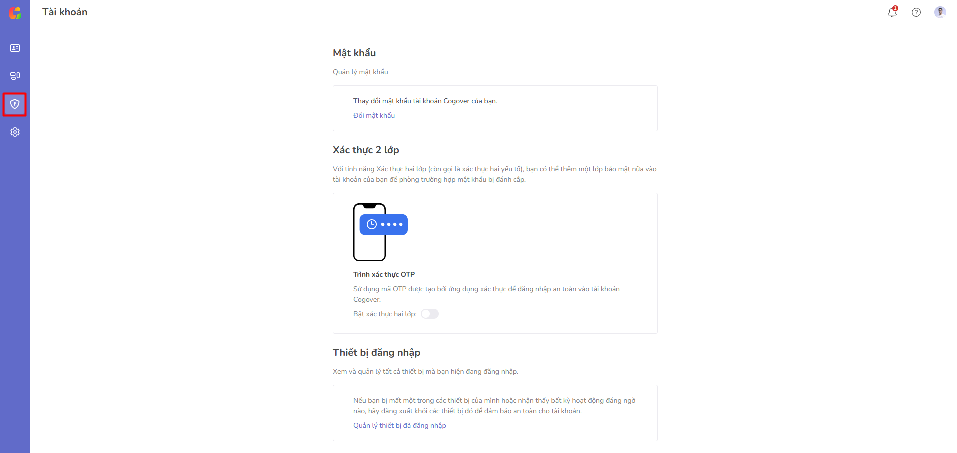 thiết lập bảo mật