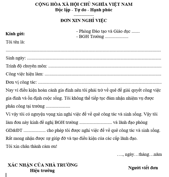 Tải 10+ mẫu đơn xin nghỉ việc, thôi việc ngắn gọn, xúc tích