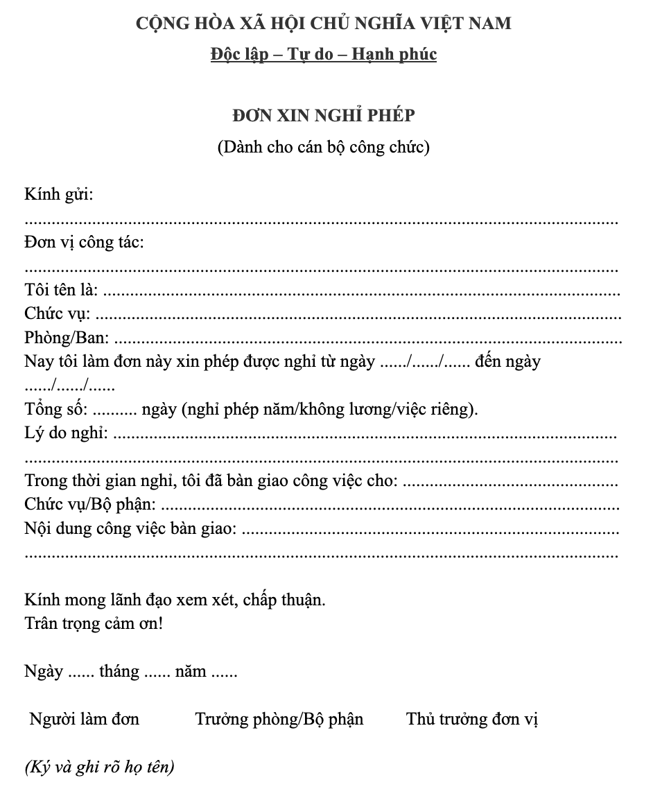 5 mẫu đơn xin nghỉ phép chuẩn 2025 - Hướng dẫn viết đơn thuyết phục nhất