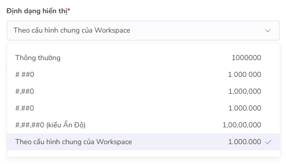 định dạng hiển thị