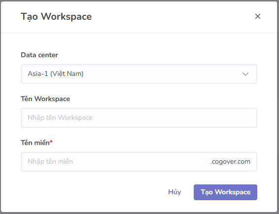 điền thông tin workspace mới