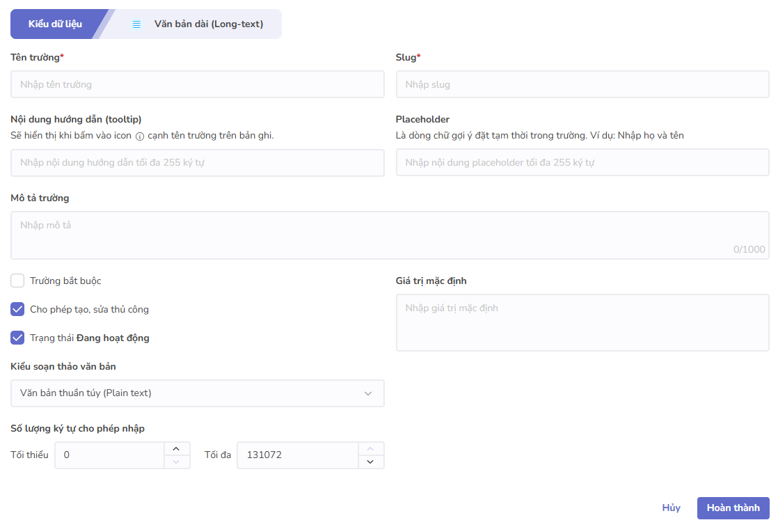 toàn màn hình văn bản dài