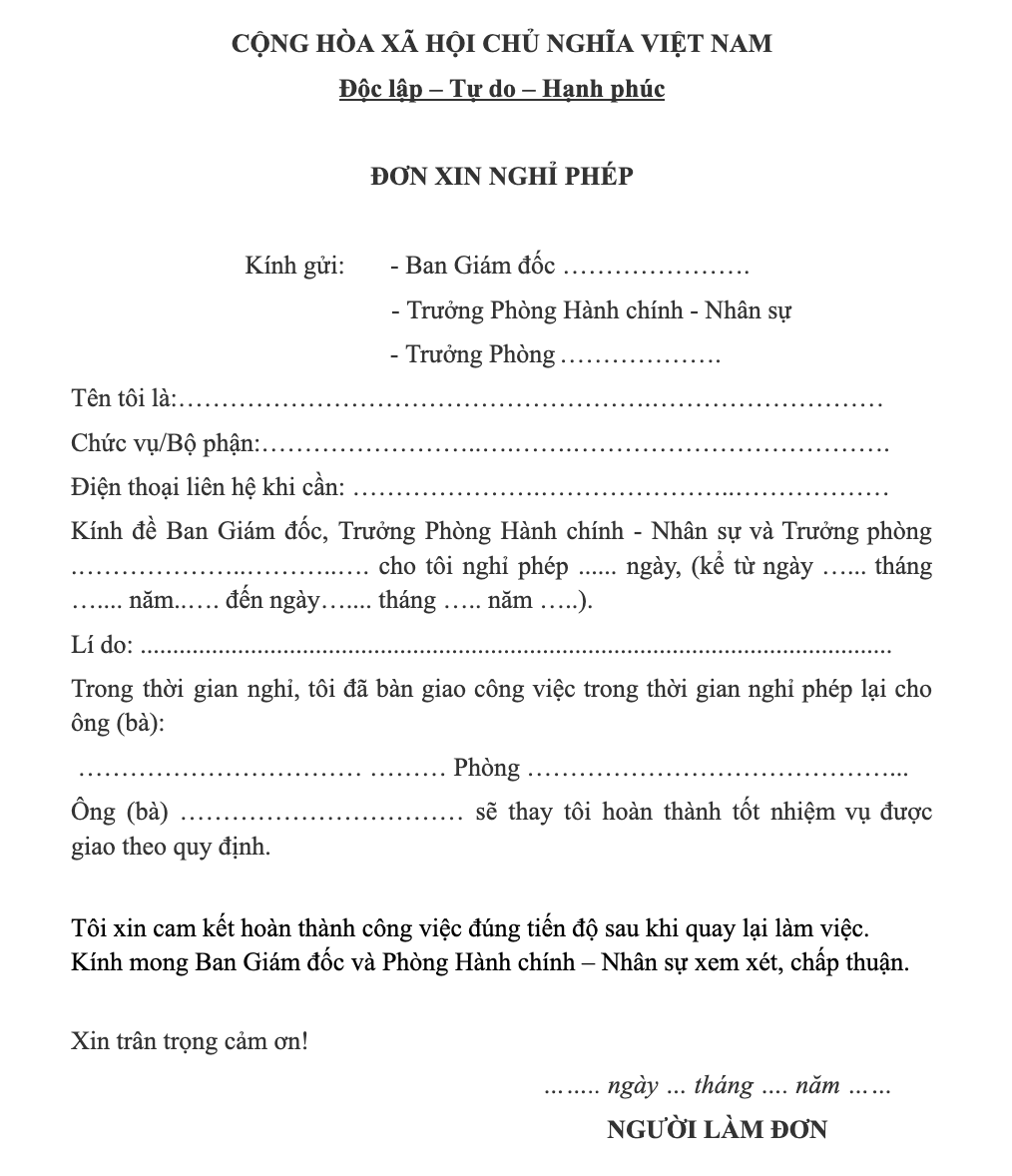5 mẫu đơn xin nghỉ phép chuẩn 2025 - Hướng dẫn viết đơn thuyết phục nhất