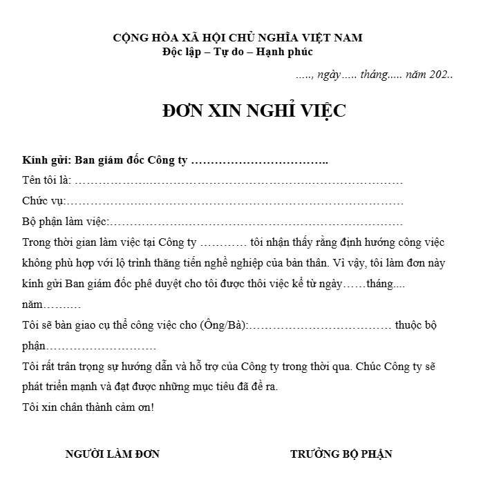 Tải 10+ mẫu đơn xin nghỉ việc, thôi việc ngắn gọn, xúc tích