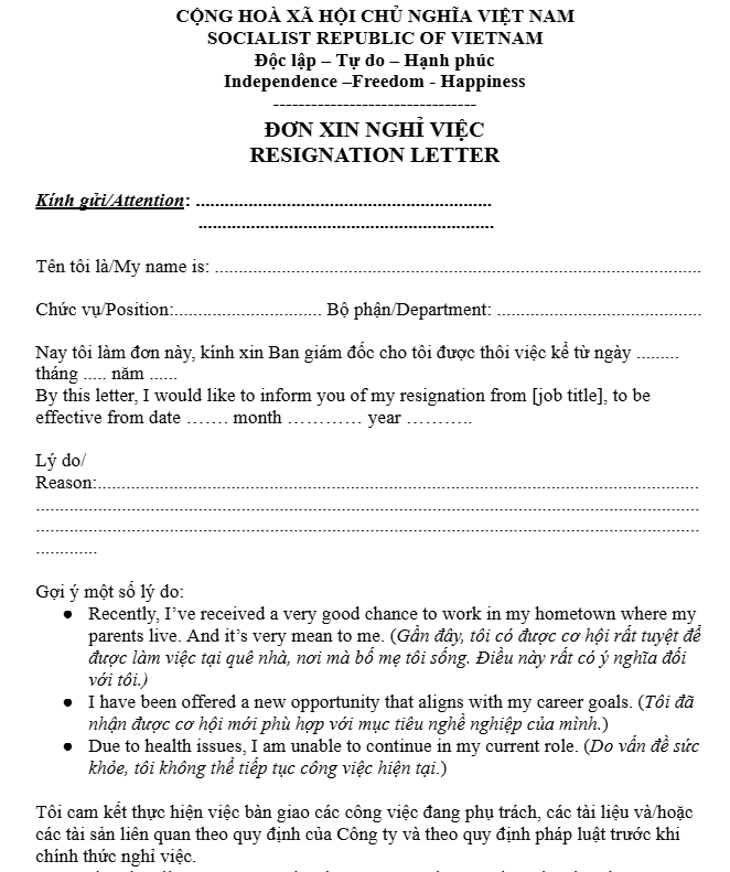 Tải 10+ mẫu đơn xin nghỉ việc, thôi việc ngắn gọn, xúc tích