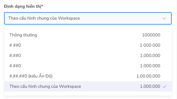 định dạng hiển thị