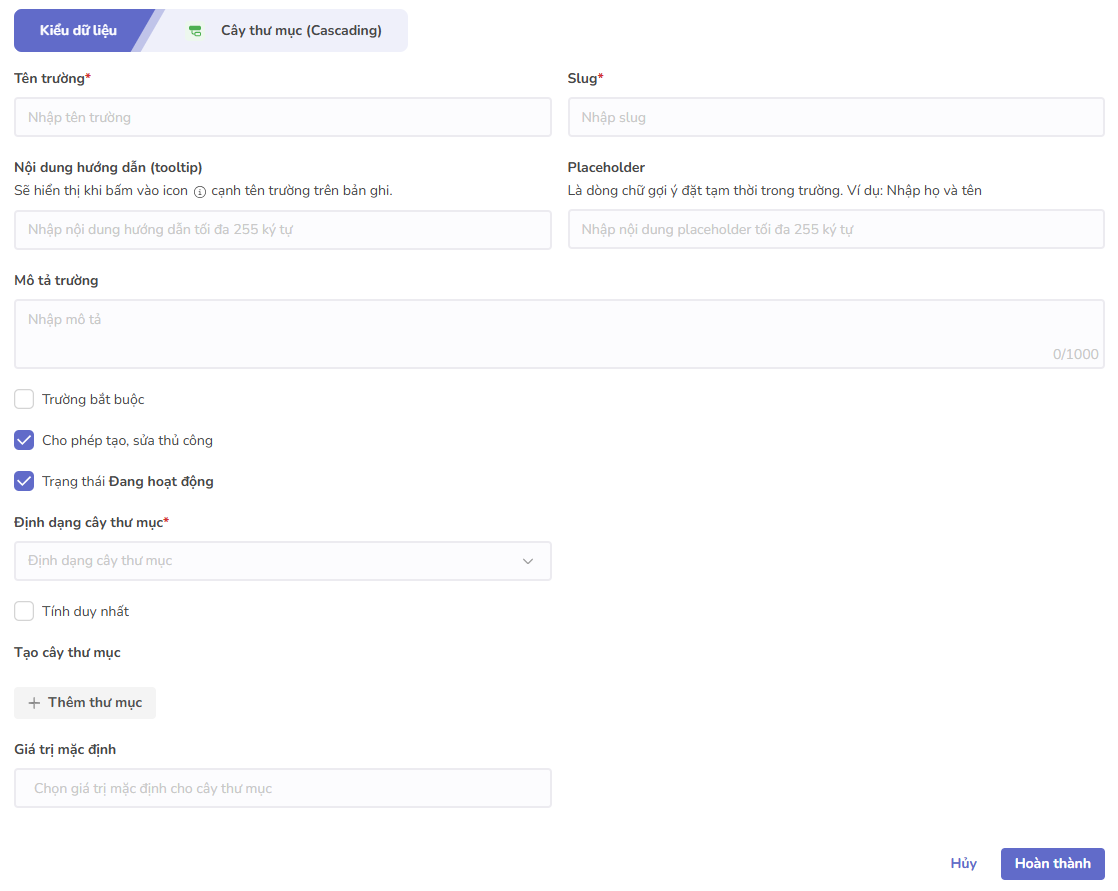 toàn màn hình trường cây thư mục