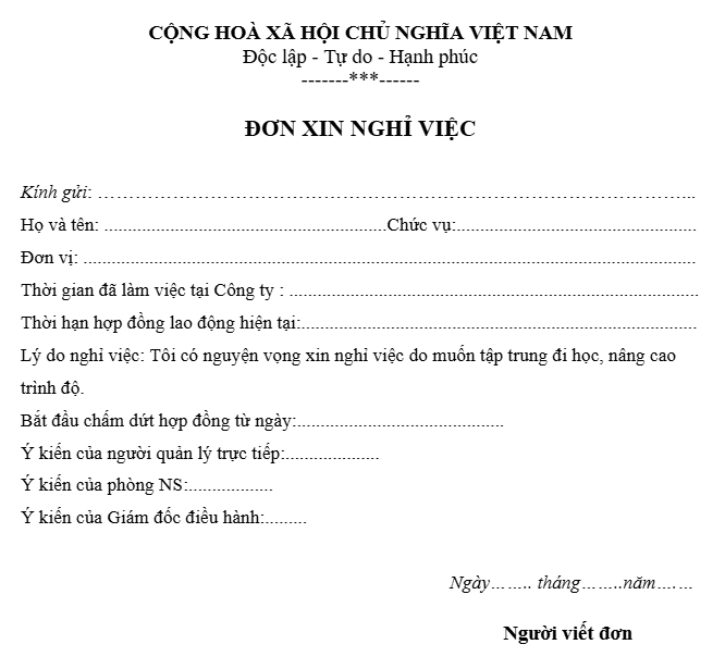 Tải 10+ mẫu đơn xin nghỉ việc, thôi việc ngắn gọn, xúc tích