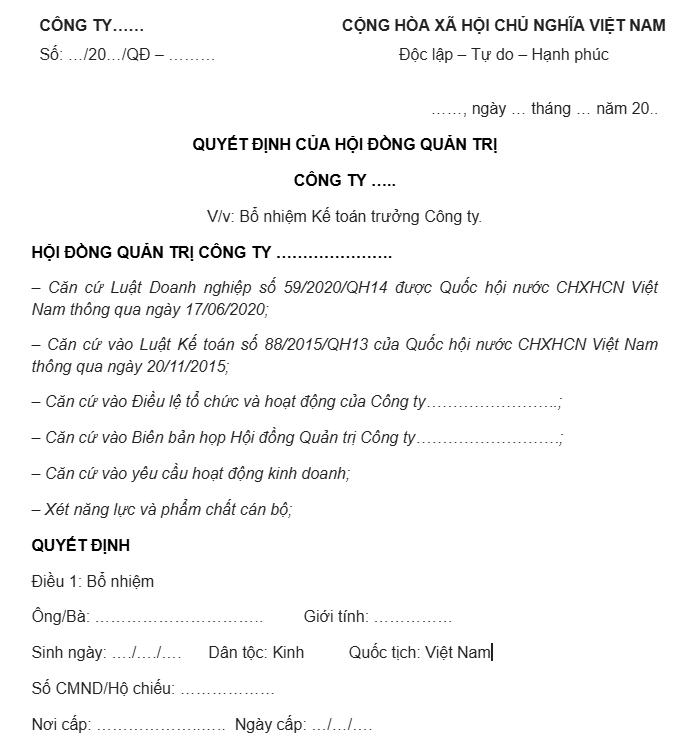 10 mẫu quyết định bổ nhiệm 2025 cho mọi chức vụ