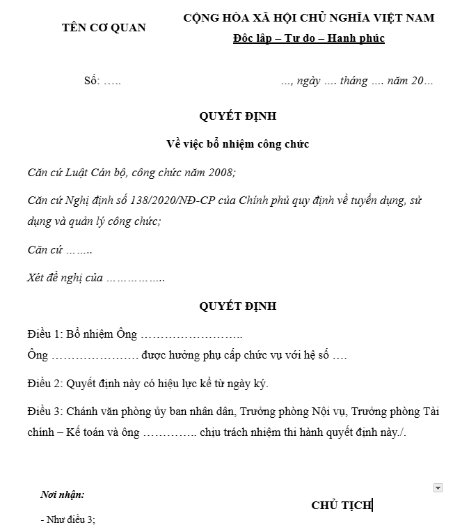 10 mẫu quyết định bổ nhiệm 2025 cho mọi chức vụ