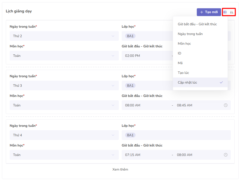 người dùng sắp xếp