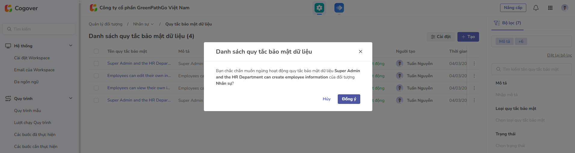 xác nhận tạm ngừng