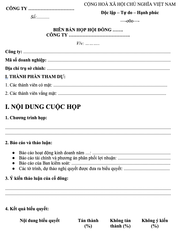 5+ Mẫu biên bản cuộc họp công ty chi tiết 2026