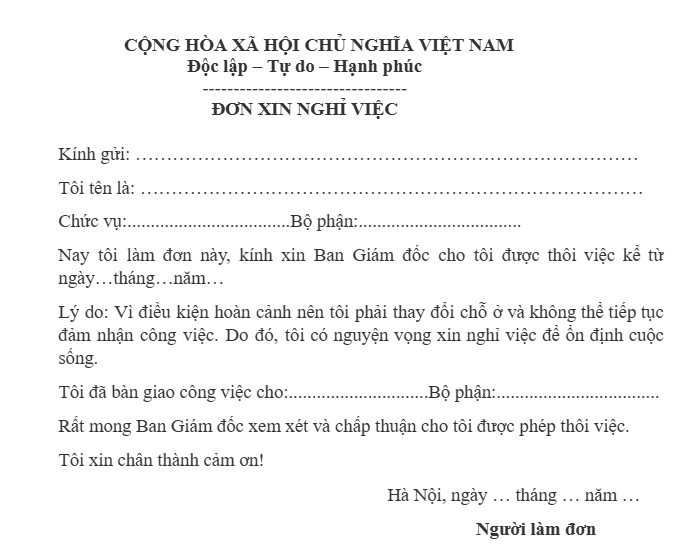 Tải 10+ mẫu đơn xin nghỉ việc, thôi việc ngắn gọn, xúc tích
