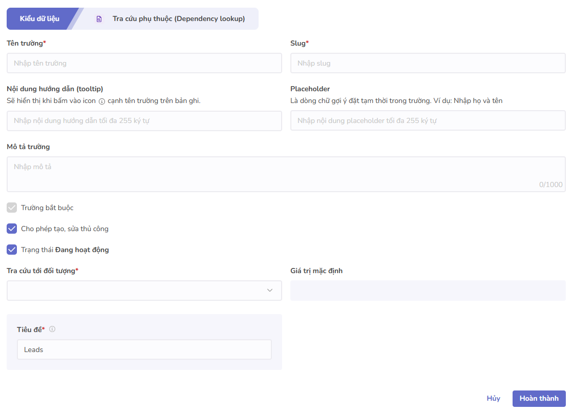 toàn màn hình tra cứu phụ thuộc