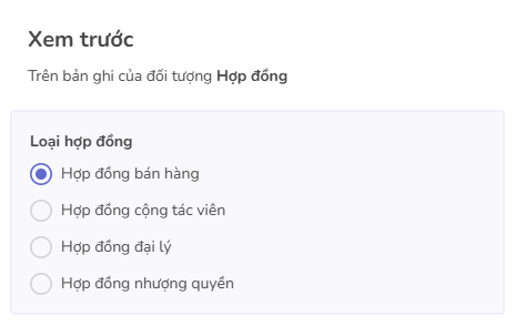xem trước lựa chọn đơn