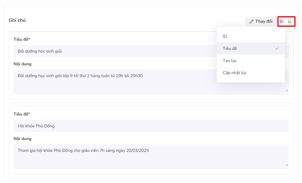 người dùng sắp xếp