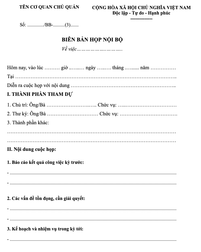 5+ Mẫu biên bản cuộc họp công ty chi tiết 2026