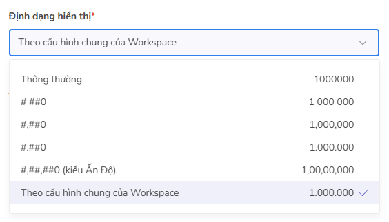 định dạng hiển thị