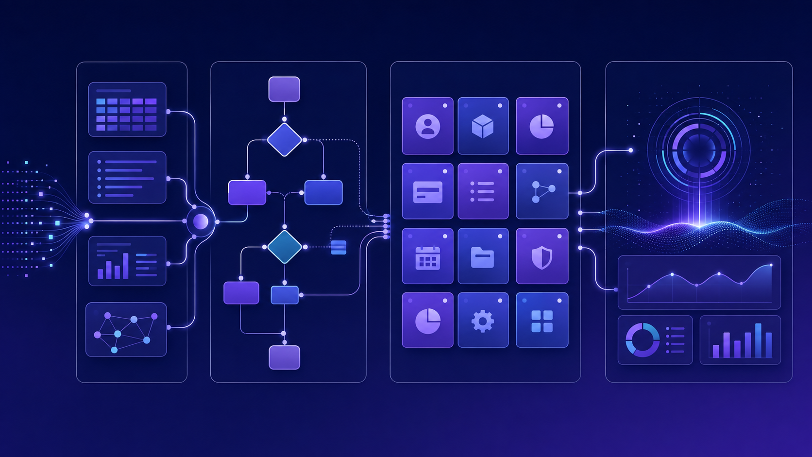 Relationship between data, processes, applications, and reports