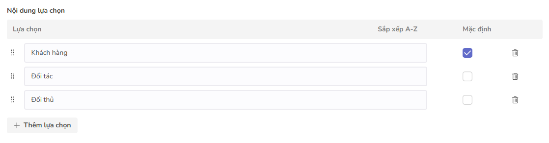 demo nội dung lựa chọn