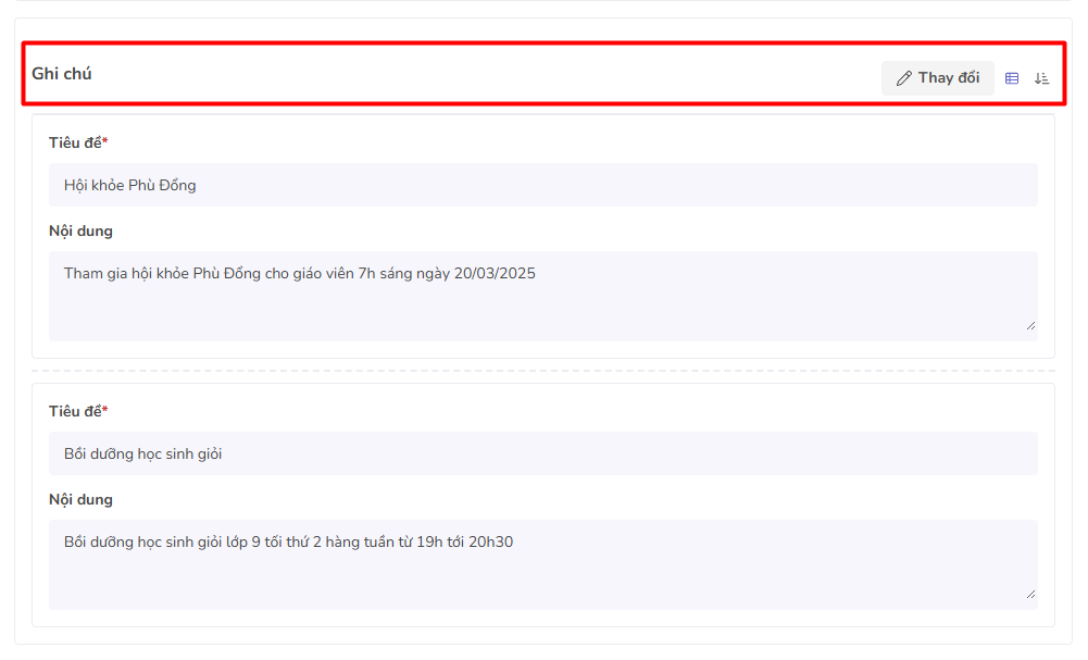 tiêu đề và hành động