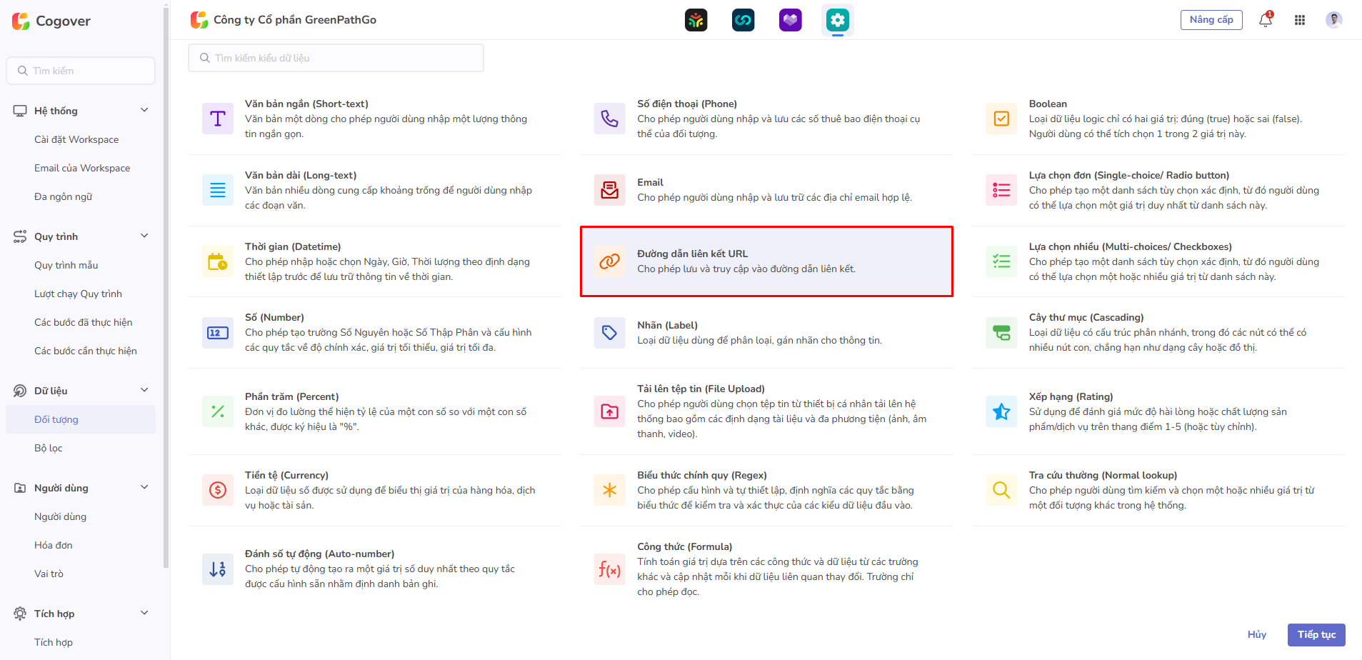 chọn trường url