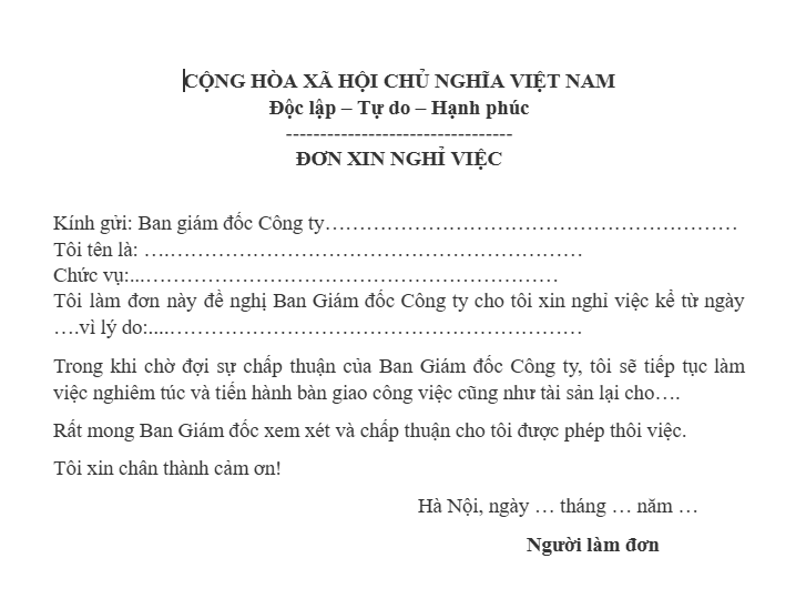 Tải 10+ mẫu đơn xin nghỉ việc, thôi việc ngắn gọn, xúc tích
